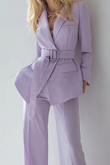 2-Piece Lilac Slim Fit Women Suits With Belt